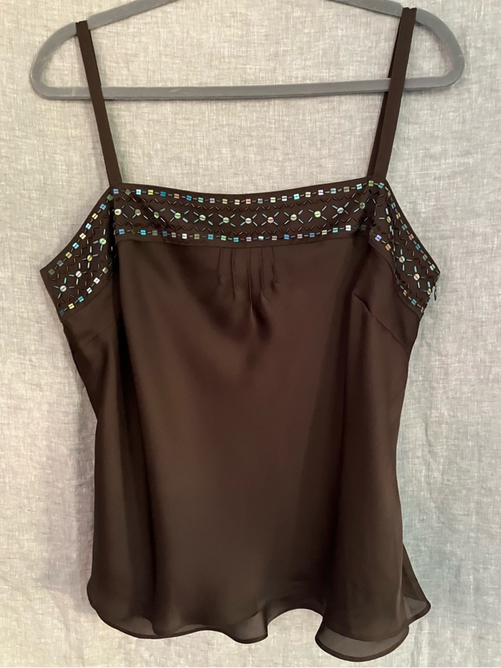 Vintage Y2K Silky Beaded Top from LOFT in Chocolate Brown